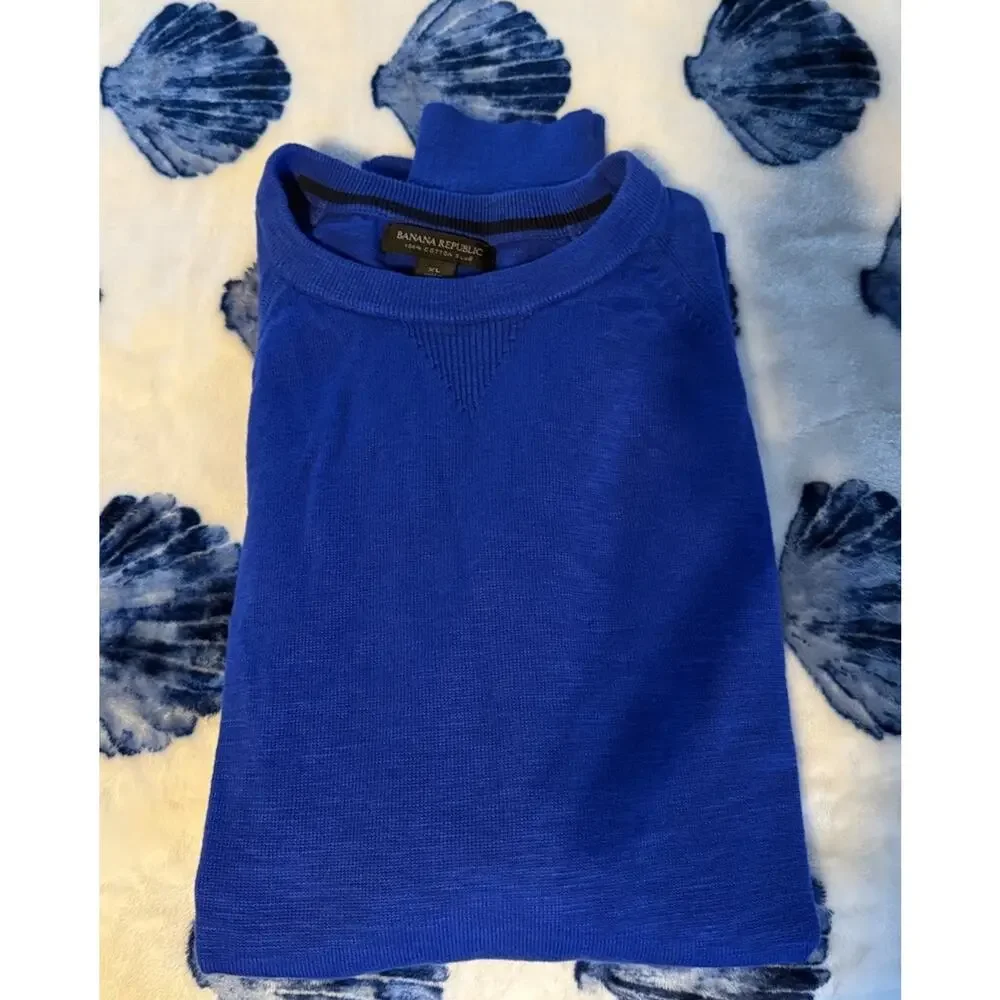 Banana Republic Blue Slub 100% Cotton Sweater Mens XL Crew Neck Longsleeve Soft